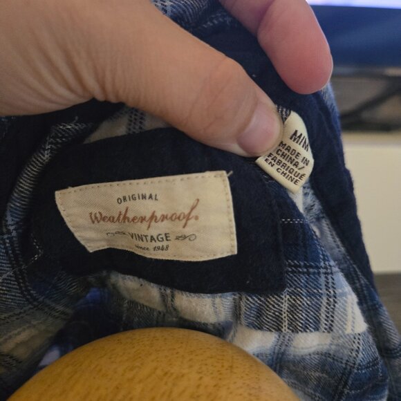 Original Weatherproof Vintage Flannel Plaid Button Down Shirt Blue White M/M EUC - Picture 2 of 2